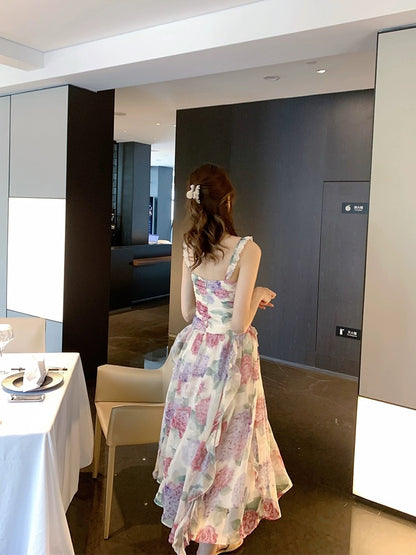 Sweetmoon Flower Blossom Pinellia/French Irregular Design Waist Stunning Suspender Dress for Women