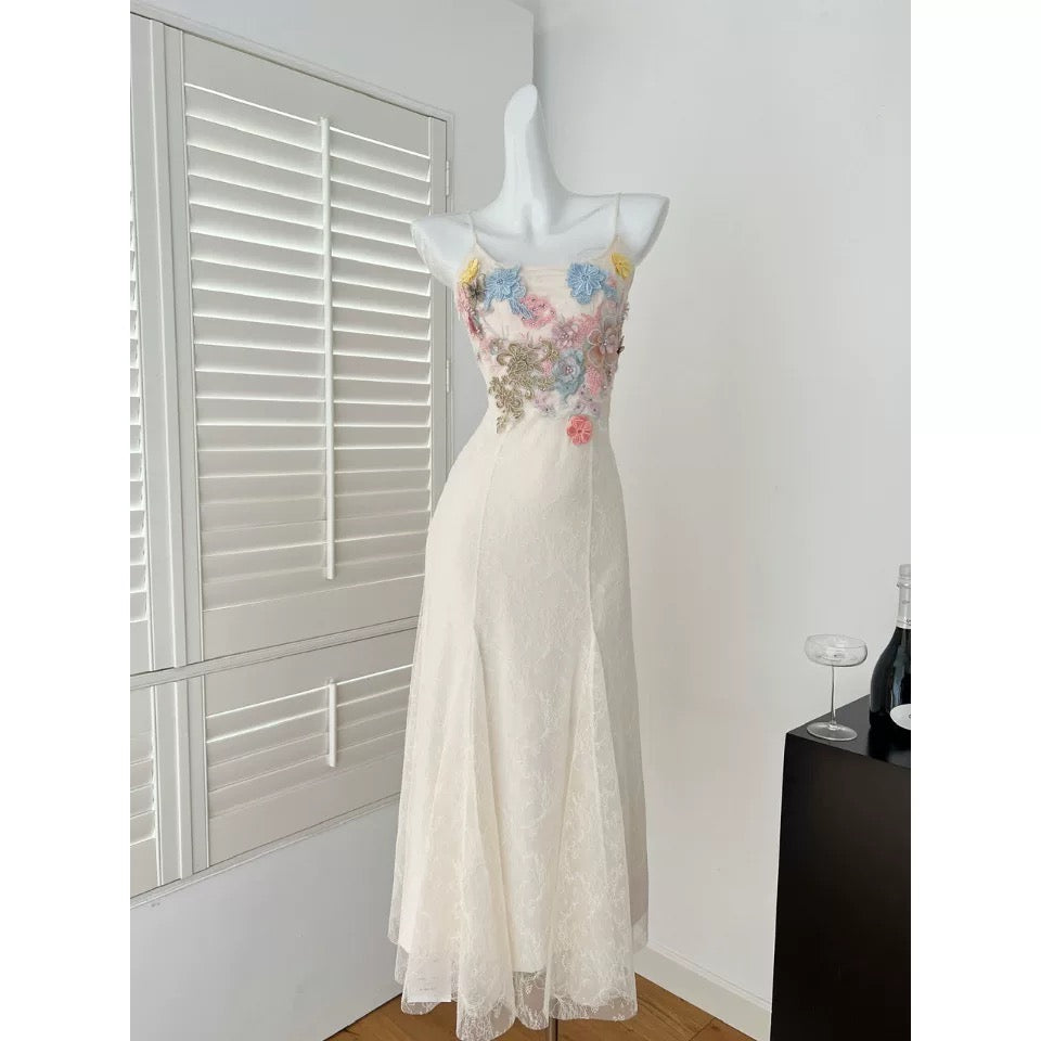 Miyou homemade fish girl flower lace mesh fishtail dress medium long slim hip suspender skirt