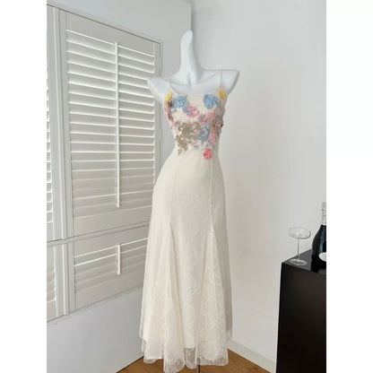 Miyou homemade fish girl flower lace mesh fishtail dress medium long slim hip suspender skirt