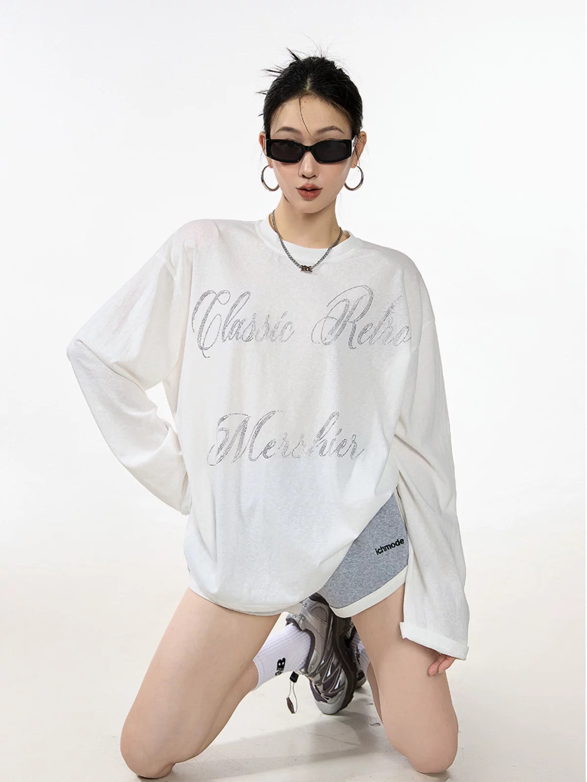 ICH MODE lazy style loose blouse American casual 2025 autumn and summer street thin long-sleeved T-shirt for women