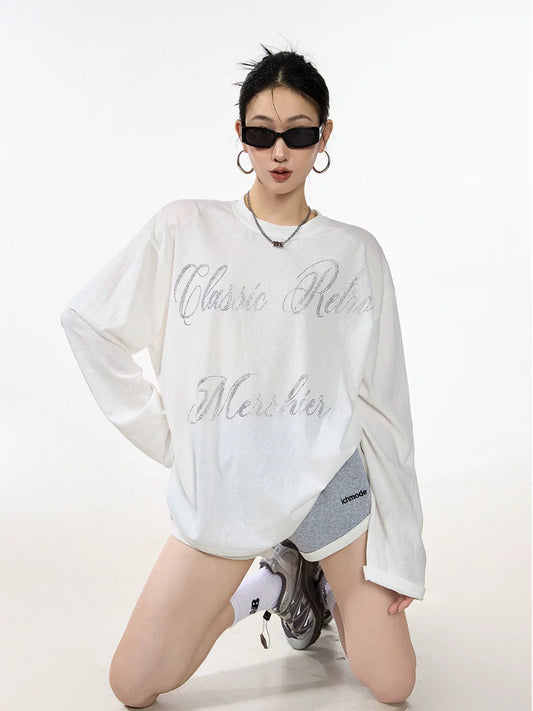 ICH MODE lazy style loose blouse American casual 2025 autumn and summer street thin long-sleeved T-shirt for women