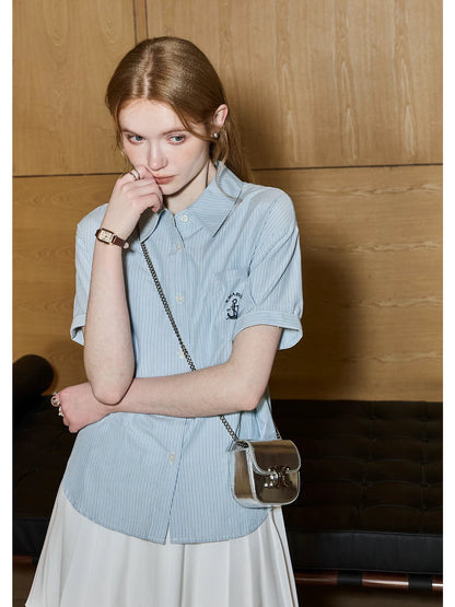 Kuhnmavie's elegant nautical striped shirt for women, new summer 2026 style, made with lyocell and cotton.