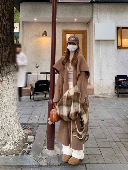 Maillard large lapel sweater coat women's long loose lazy mink knitted cardigan autumn and winter bathrobe coat thick