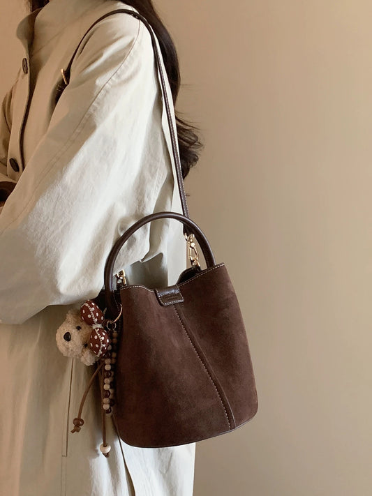 Chio2nd Wool Velvet Autumn Sounds Bucket Bag for Women, 2025 New Style, Handbag, Shoulder Bag, Crossbody Bag