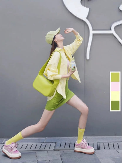 Summer clothes are matched with a complete set of summer dopamine tea style age-reducing wear for small people, salt style three-piece suit for women, summer style