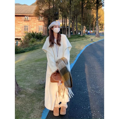 Maillard large lapel sweater coat women's long loose lazy mink knitted cardigan autumn and winter bathrobe coat thick