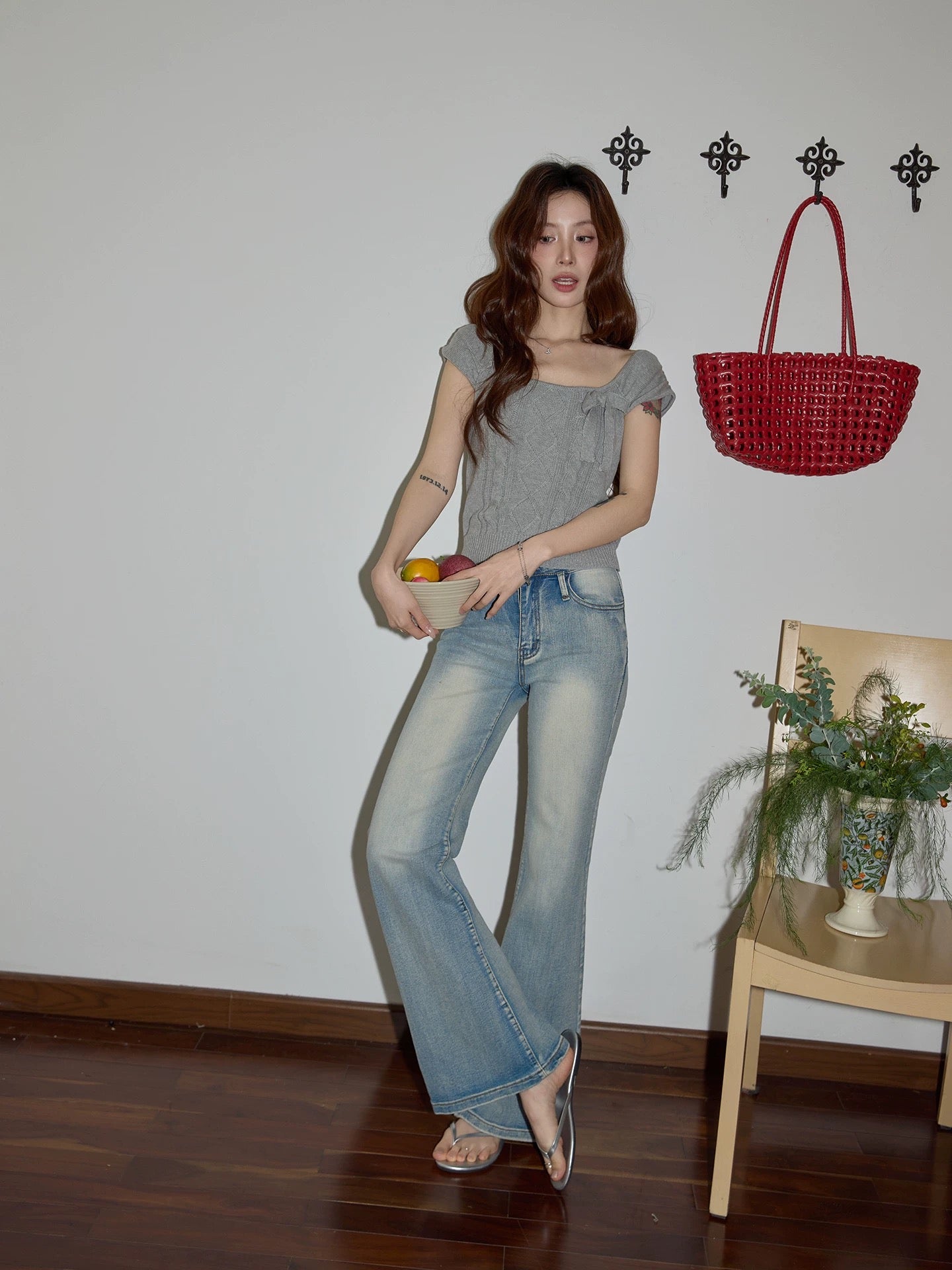 Chaochao Home High-Waisted Slightly Flared Blue Jeans for Women, Summer 2026, Slim Fit Straight Leg Wide Leg Casual Pants