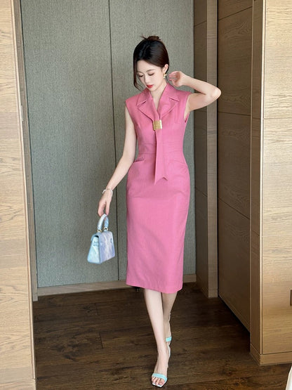 Pink suit dress 2024 new women's summer simple commuting temperament slim texture high-end waist skirt