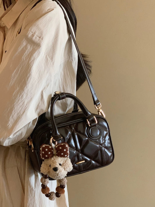 Chio2nd Amber Brown Travel Pillow Bag for Women, 2025 New Arrival, Diamond Pattern Handbag, Shoulder Bag, Crossbody Bag