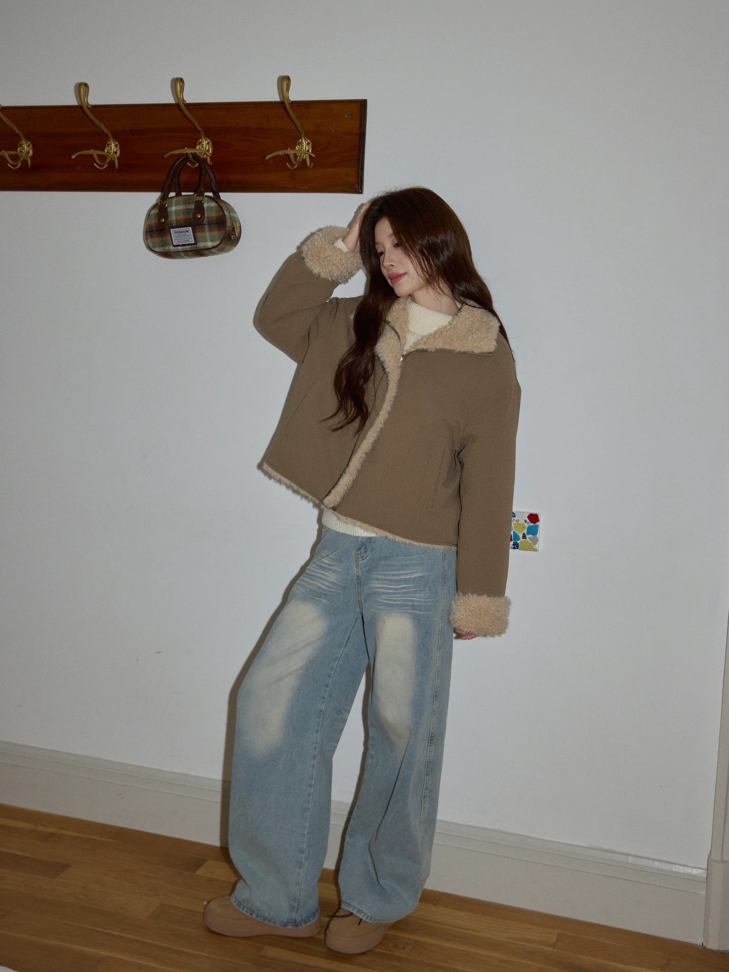 Chaochao's Blue Distressed Denim Jeans for Women, Spring 2026, High-Waisted, Loose Fit, Casual, Straight Leg Wide-Leg Pants