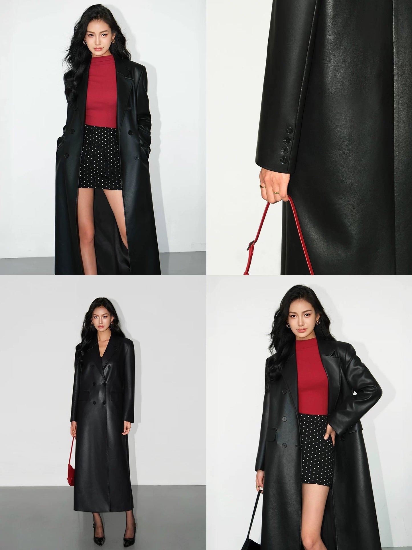 NEVA HU suit leather jacket women's long design niche PU leather high-end loose casual coat