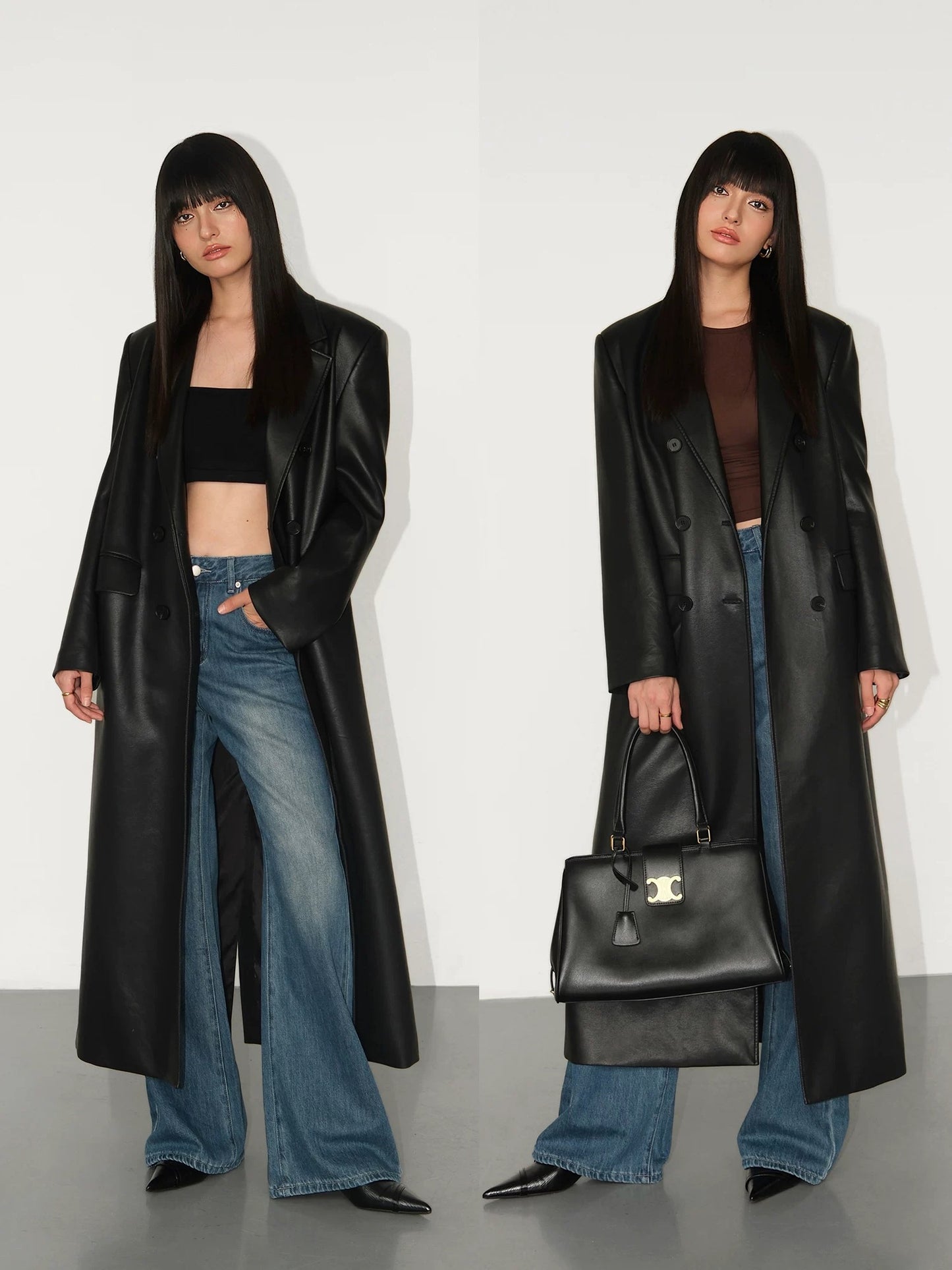 NEVA HU suit leather jacket women's long design niche PU leather high-end loose casual coat