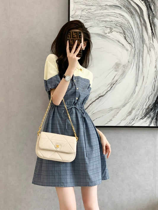 French high-end polo dress spring and autumn skirt women's 2024 new waist shirt skirt a-line skirt summer