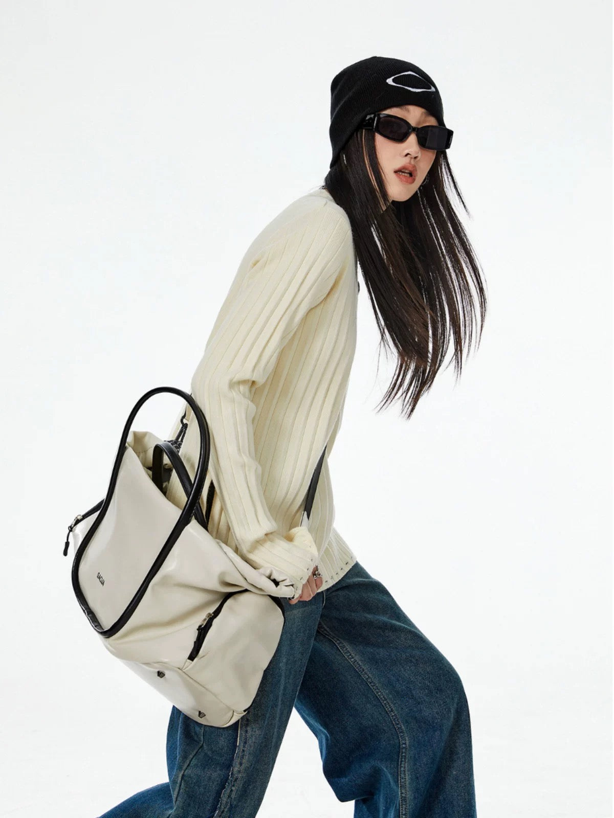 ICH MODE American black sweater women's spring and autumn loose knitted bottoming shirt long-sleeved lazy style top