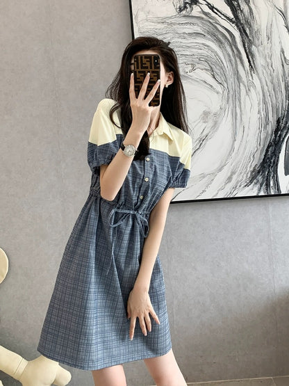 French high-end polo dress spring and autumn skirt women's 2024 new waist shirt skirt a-line skirt summer