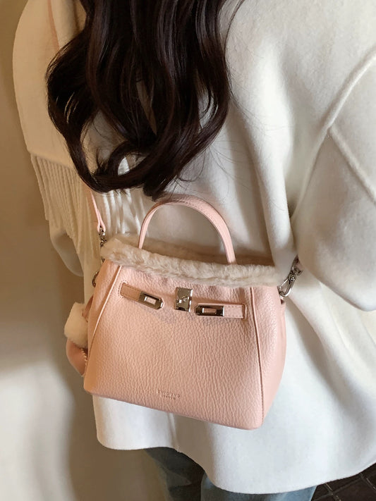 Chio2nd Genuine Wool Snow Country Secret Bucket Bag for Women, Autumn/Winter Plush Handbag, Shoulder Bag, Crossbody Bag