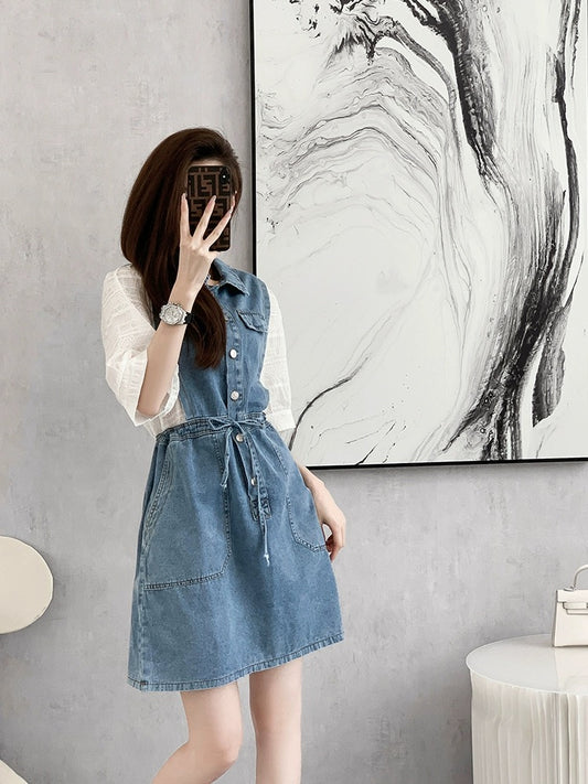 French denim polo dress for small people in spring 2024 new high-end exquisite slim skirt for women in summer