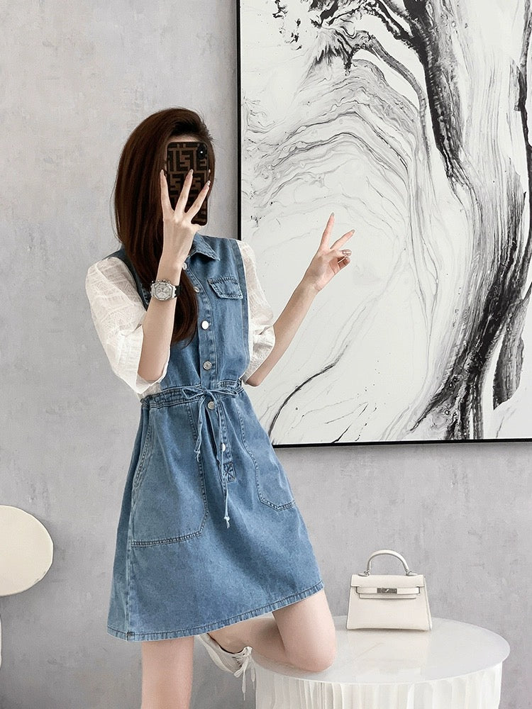 French denim polo dress for small people in spring 2024 new high-end exquisite slim skirt for women in summer
