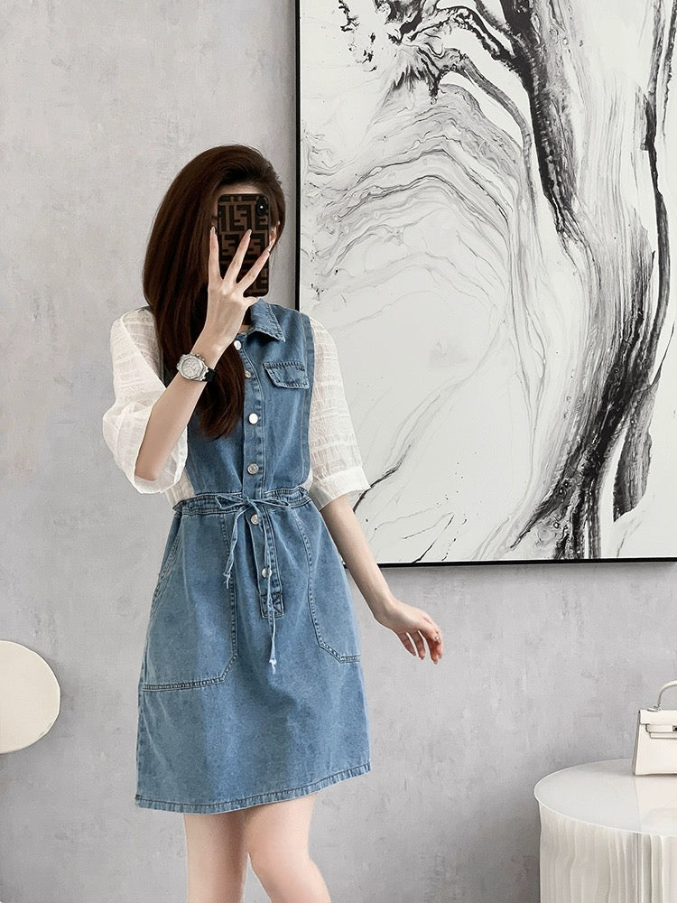 French denim polo dress for small people in spring 2024 new high-end exquisite slim skirt for women in summer