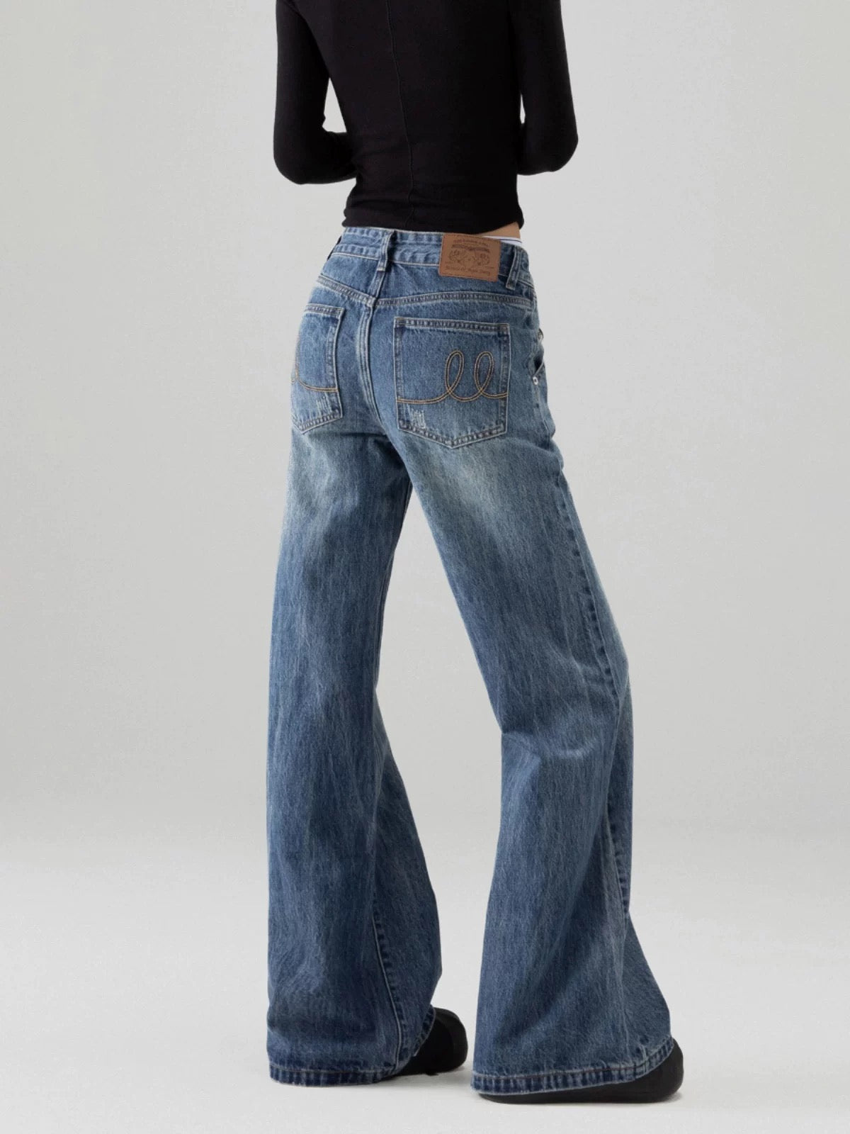 ICH MODE American retro blue bootcut jeans for women 2025 spring new wide-leg slim casual pants