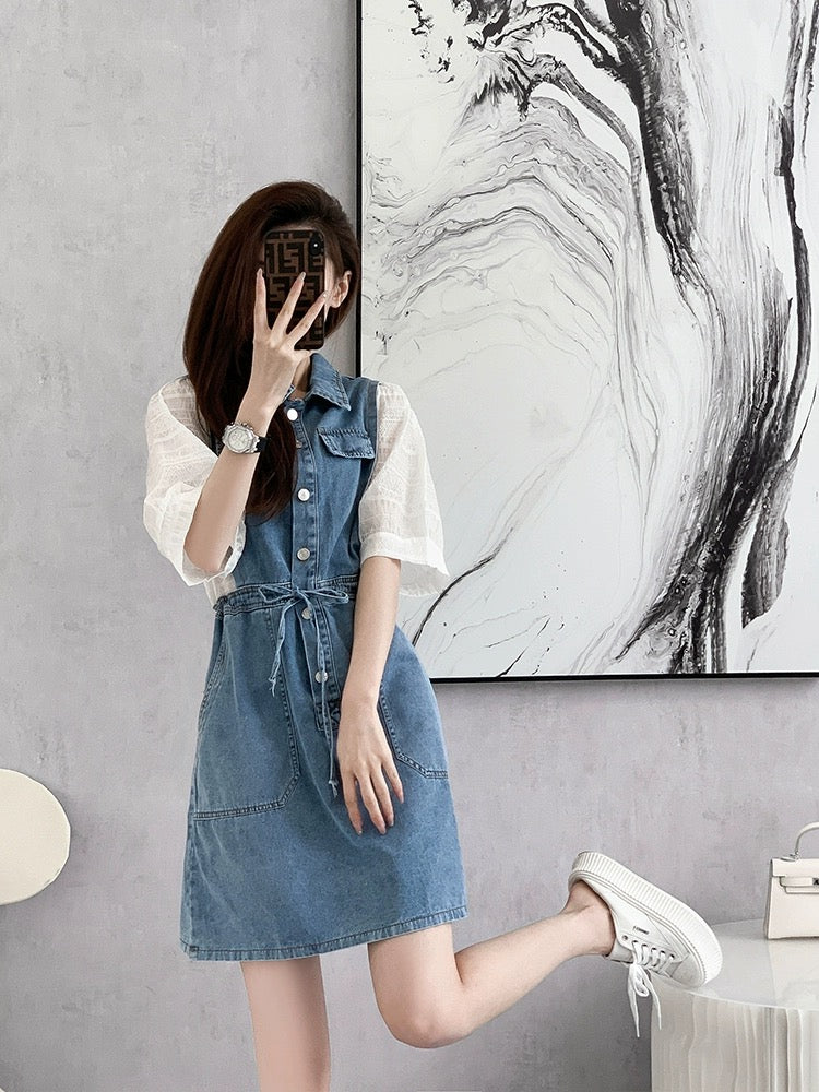 French denim polo dress for small people in spring 2024 new high-end exquisite slim skirt for women in summer