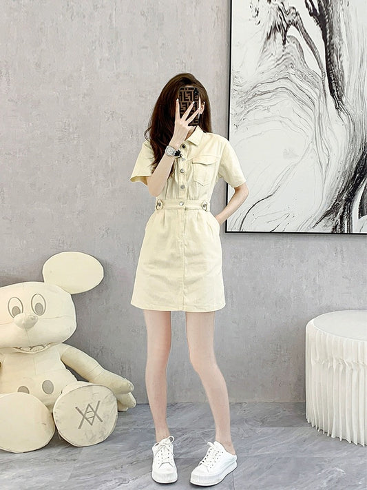 French small denim a-line dress women's summer slim skirt texture high-end new summer women's clothing