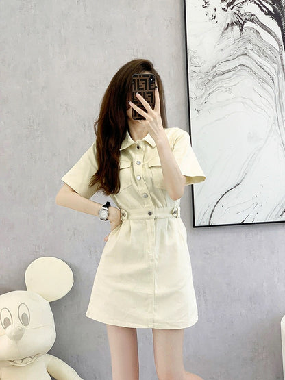 French small denim a-line dress women's summer slim skirt texture high-end new summer women's clothing