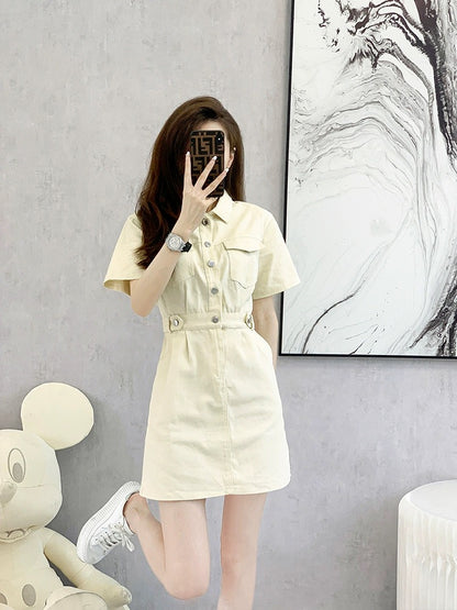 French small denim a-line dress women's summer slim skirt texture high-end new summer women's clothing