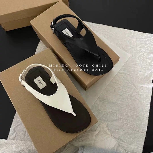 MIDING Yonecho Hanli and Korean style ~ niche retro simple versatile flip-toe sandals color-blocked soft-soled Roman shoes for women