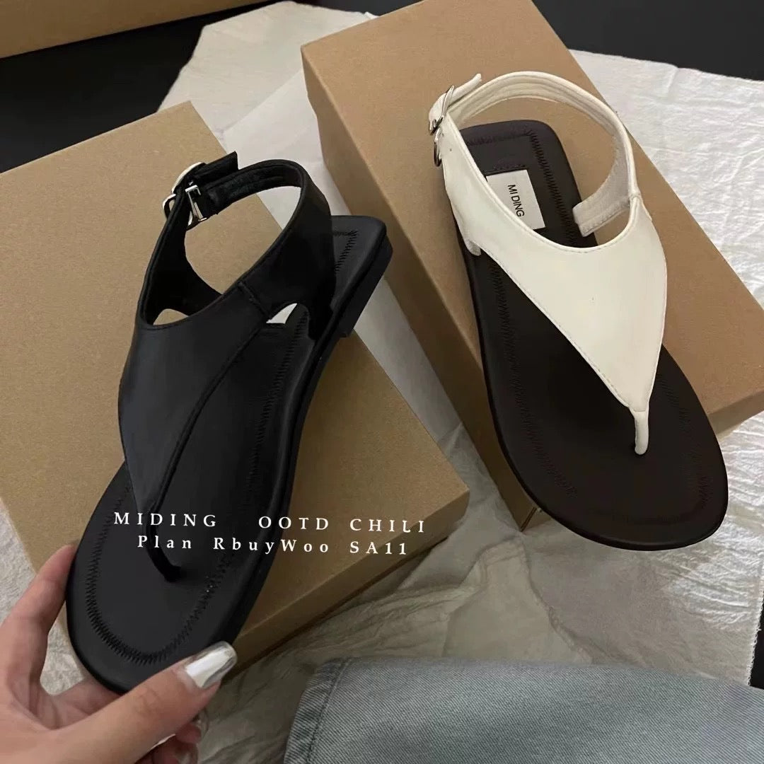 MIDING Yonecho Hanli and Korean style ~ niche retro simple versatile flip-toe sandals color-blocked soft-soled Roman shoes for women