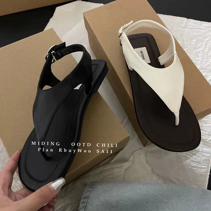 MIDING Yonecho Hanli and Korean style ~ niche retro simple versatile flip-toe sandals color-blocked soft-soled Roman shoes for women