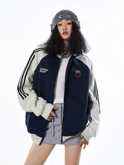 ICH MODE American stand collar sports coat for women spring 2025 new sweatshirt cardigan jacket top chic