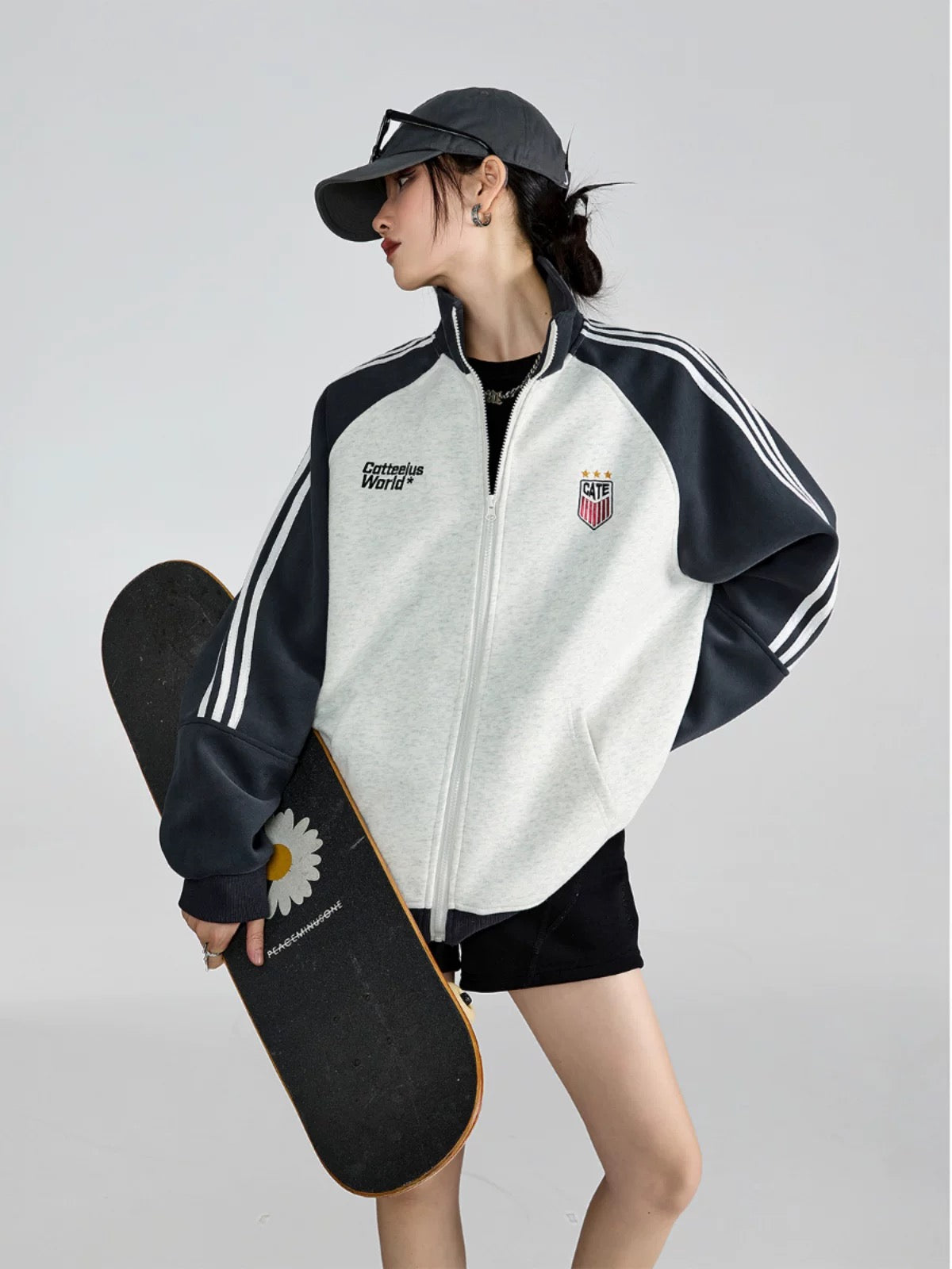 ICH MODE American stand collar sports coat for women spring 2025 new sweatshirt cardigan jacket top chic
