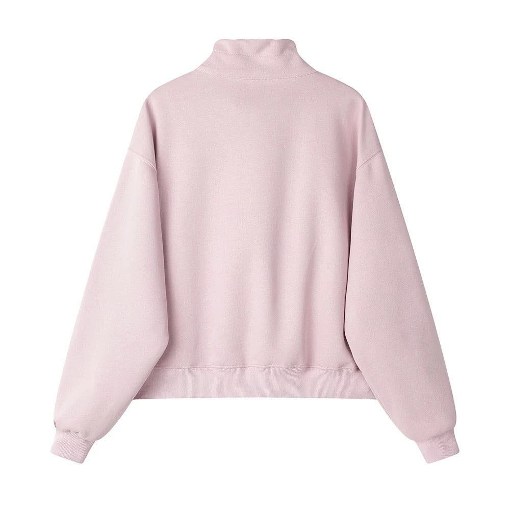 XinmonLee Korean version of the casual retro stand-up collar half zipper letter embroidered sweater versatile lazy style top autumn