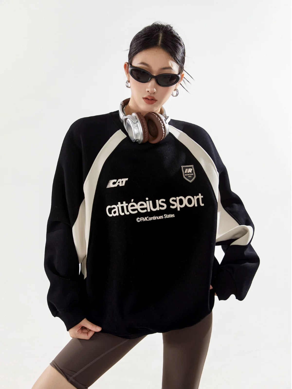 ICH MODE American retro round neck sweatshirt for women spring and autumn 2025 new long-sleeved top jacket oversize