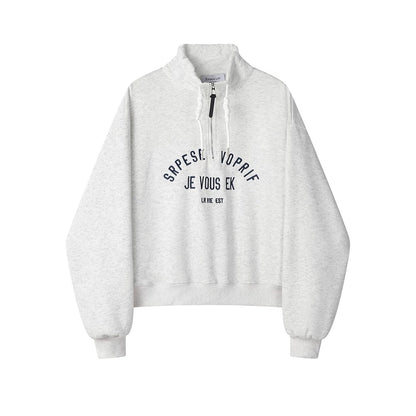 XinmonLee Korean version of the casual retro stand-up collar half zipper letter embroidered sweater versatile lazy style top autumn