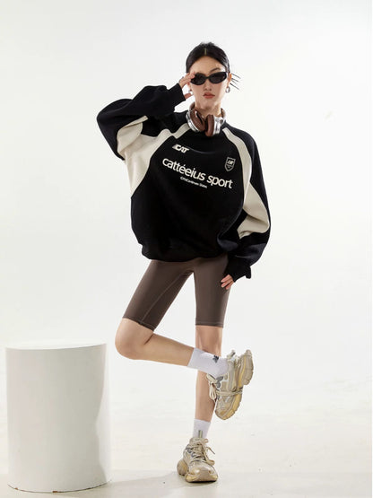 ICH MODE American retro round neck sweatshirt for women spring and autumn 2025 new long-sleeved top jacket oversize