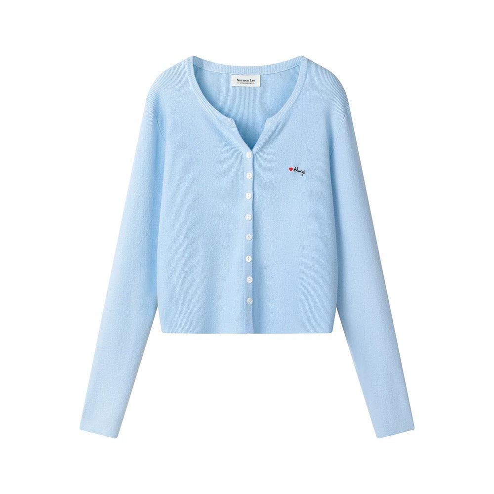 XinmonLee spring French all-match lazy style gentle temperament slim embroidered knitted cardigan short jacket