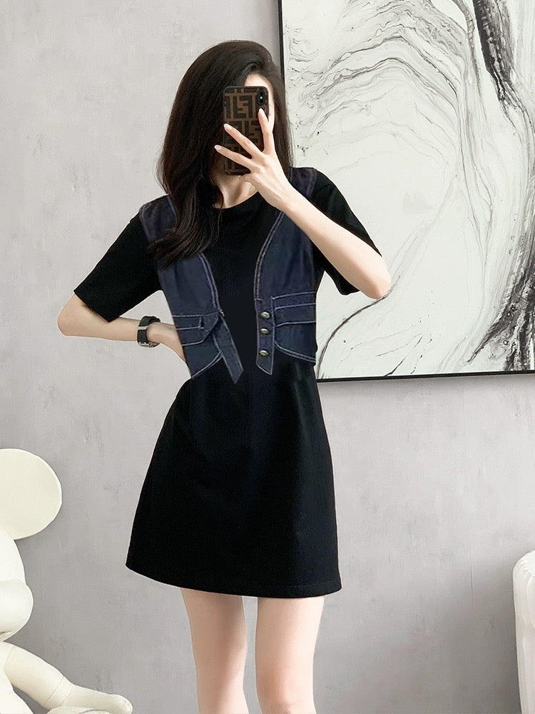 French niche design black denim a-line dress 2024 new women's summer s –  Lee Nhi Boutique