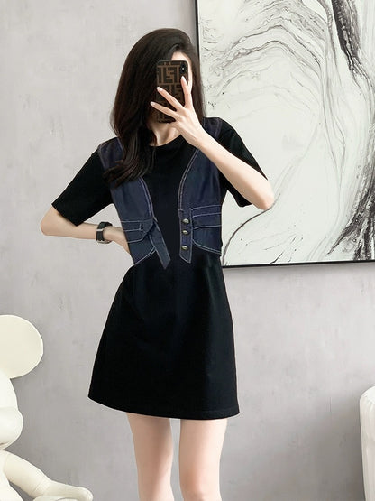 French niche design black denim a-line dress 2024 new women's summer small tall skirt summer
