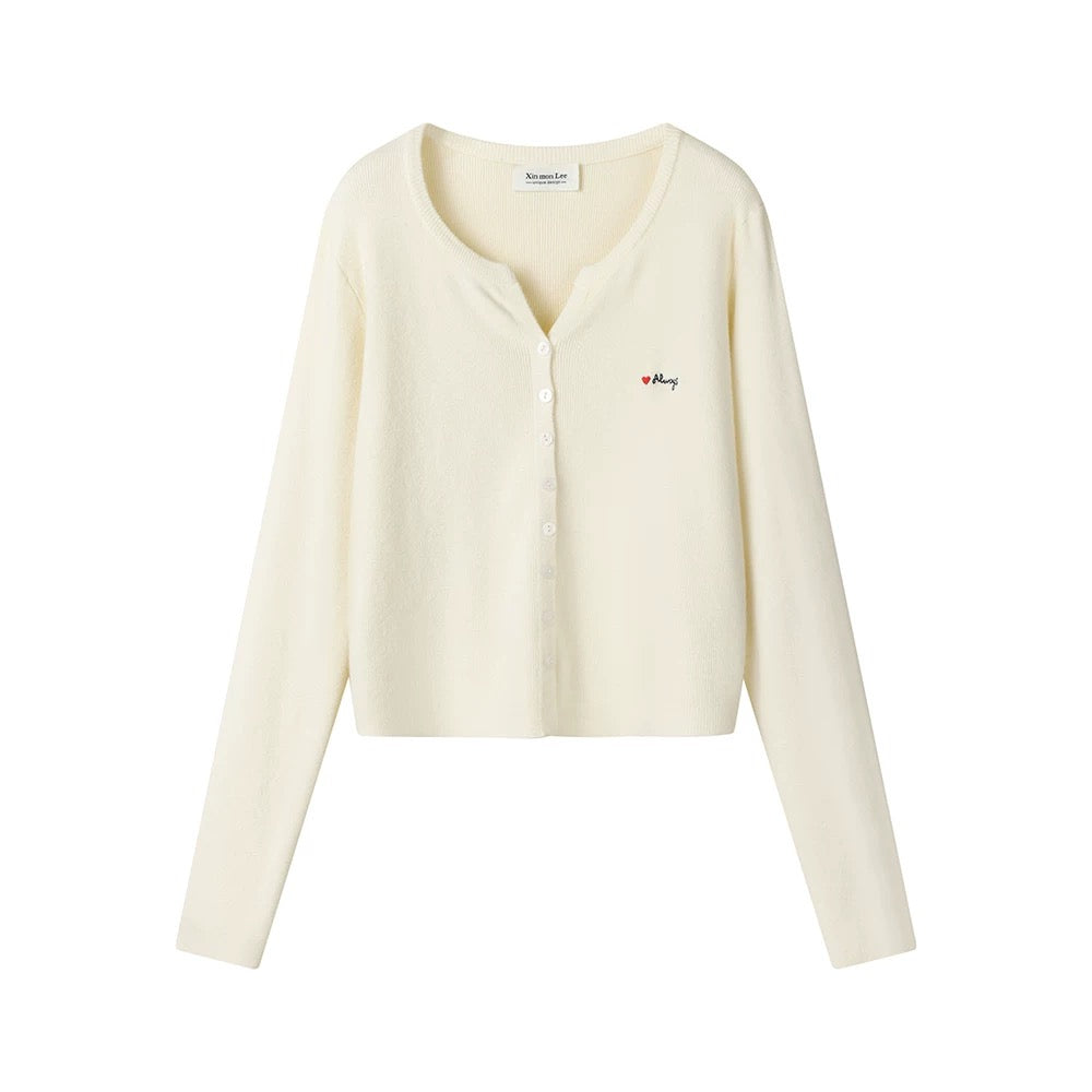 XinmonLee spring French all-match lazy style gentle temperament slim embroidered knitted cardigan short jacket