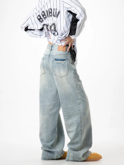 ICH MODE American retro loose jeans for women 2025 new straight wide leg overalls casual pants