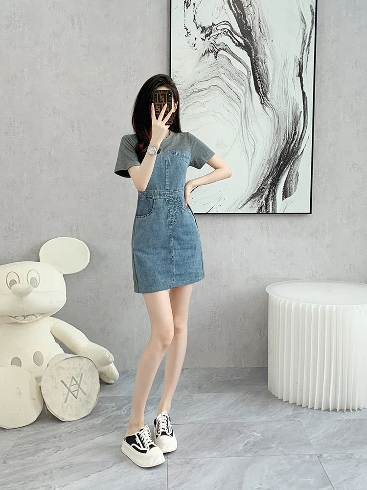 French denim a-line dress spring 2024 new small slim skirt women's summer niche design