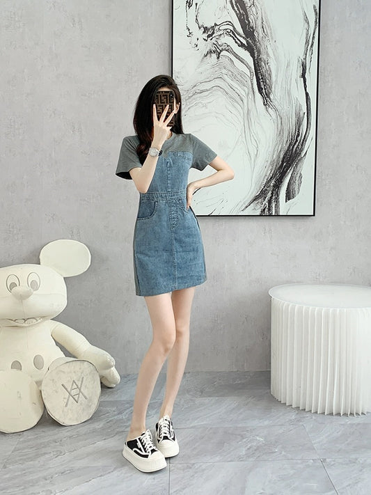 French denim a-line dress spring 2024 new small slim skirt women's summer niche design