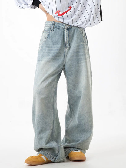 ICH MODE American retro loose jeans for women 2025 new straight wide leg overalls casual pants