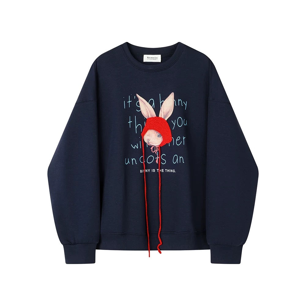 XinmonLee lazy style design knitted Little Red Riding Hood round neck sweater jacket Korean style autumn and winter all-match loose