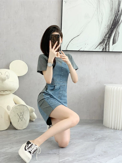 French denim a-line dress spring 2024 new small slim skirt women's summer niche design