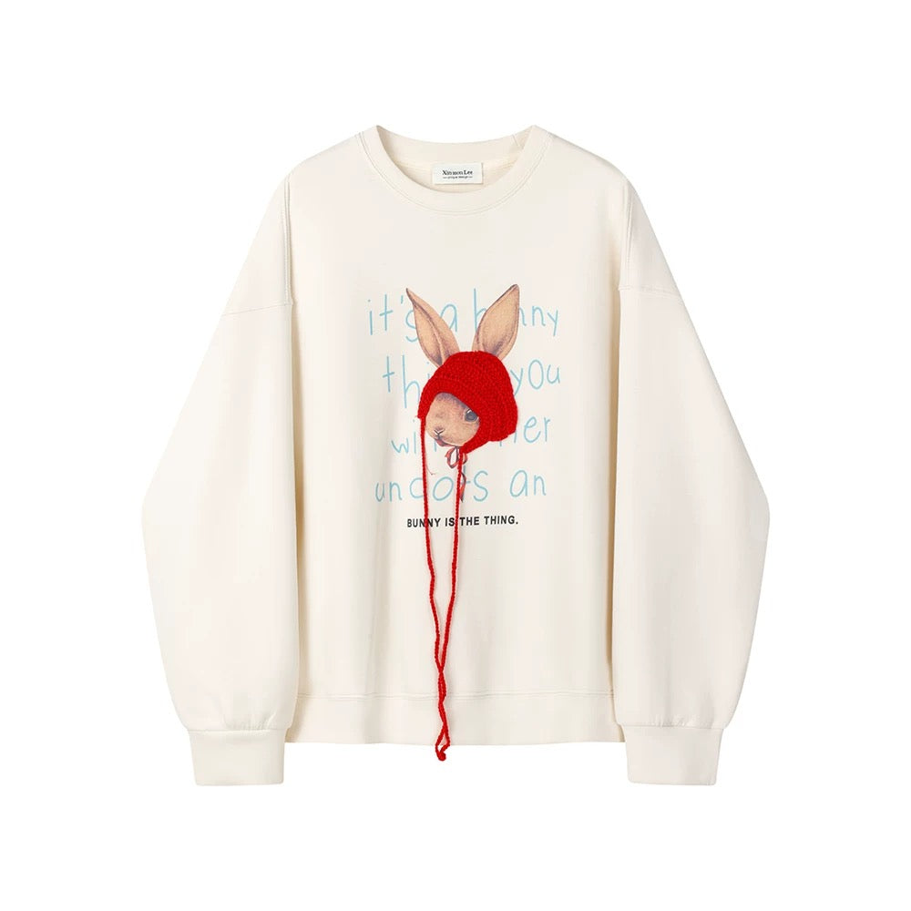 XinmonLee lazy style design knitted Little Red Riding Hood round neck sweater jacket Korean style autumn and winter all-match loose