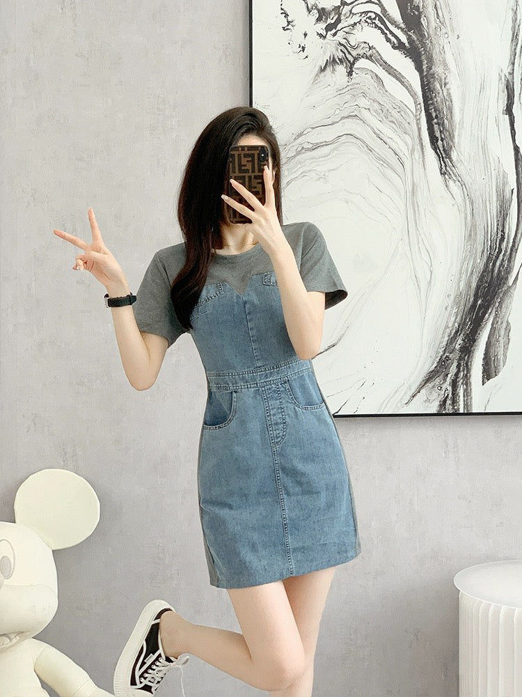 French denim a-line dress spring 2024 new small slim skirt women's summer niche design