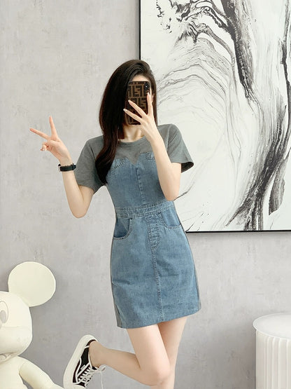 French denim a-line dress spring 2024 new small slim skirt women's summer niche design